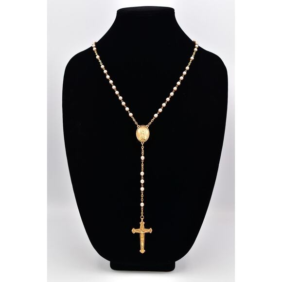 Vintage Vatican Library Collection Pearl Rosary Cross Necklace Gold Signed BinBQ - Picture 1 of 12